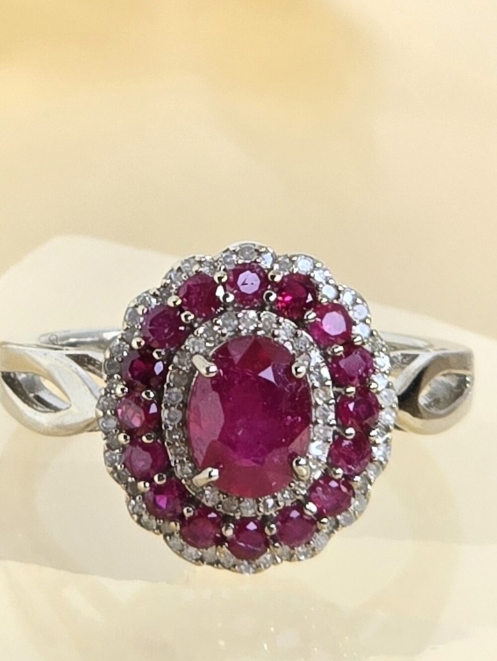 925 Sterling Silver Ring Sz 6 with Natural 6x8mm Ruby & Natural Diamonds